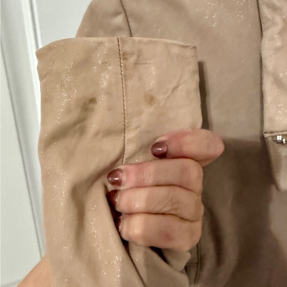 White House Black Market Beige Leather Jacket with Gold Shimmer - Picture 3 of 12